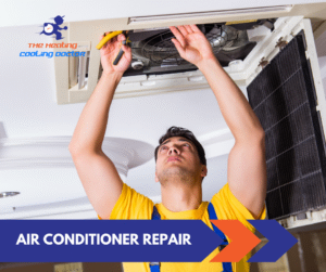professional technician repairs air conditioning unit installed in a ceiling