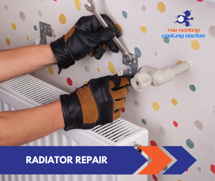 technician creating radiator brackets on the wall