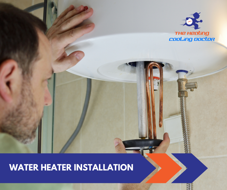The Heating Cooling Doctor licensed technicians installing a new water heater